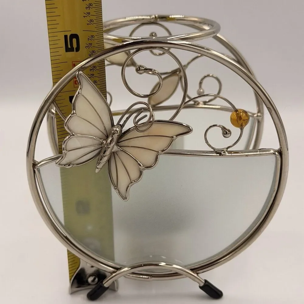 Vintage Butterfly Stained Glass Tealight Candle Holder Votive Metal Decor 5